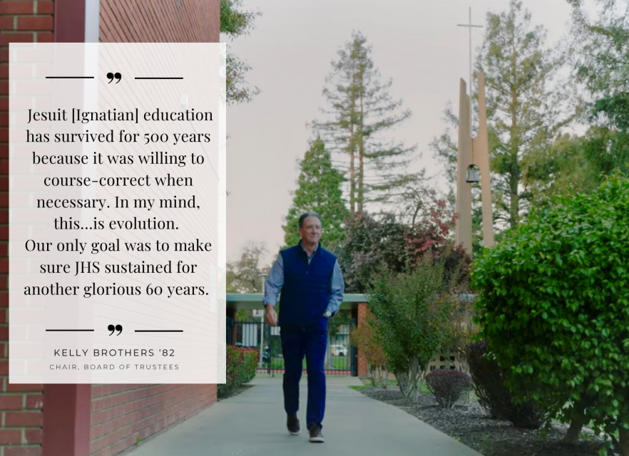 Screen shot of the video appeal showing Kelly Brothers walking across campus