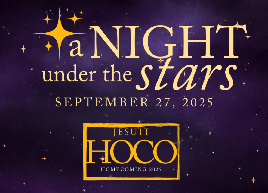 Jesuit HOCO - Homecoming 2025 "A Night Under the Stars" with a dark background and gentle illustrated stars