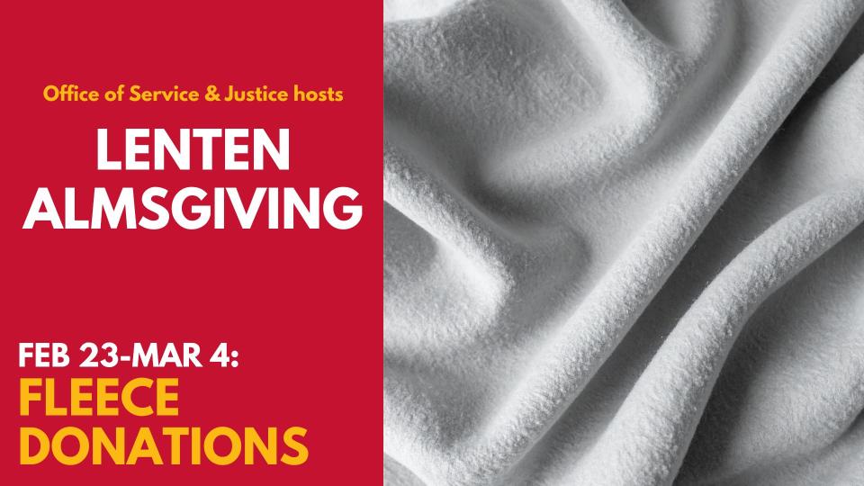 Lenten Almsgiving Fleece Donations with image of fleece fabric