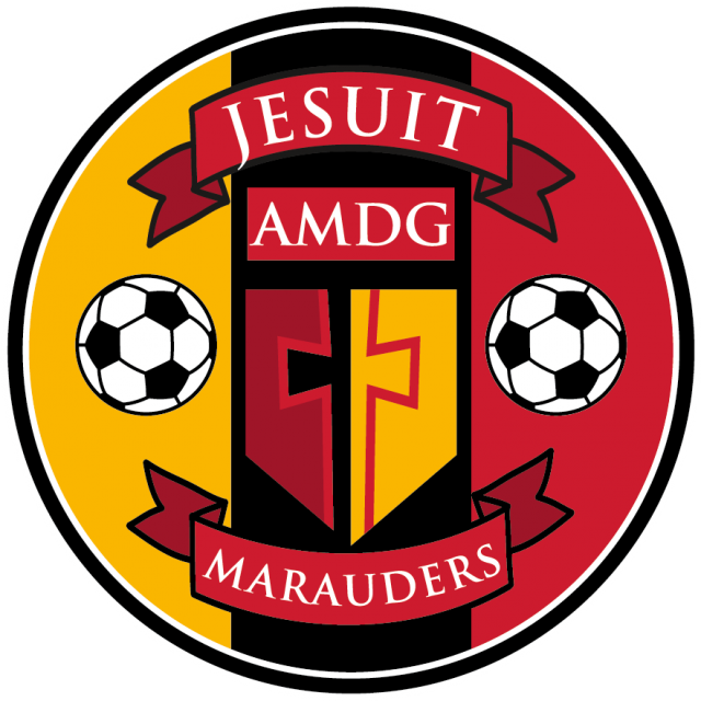 the Jesuit Soccer decal with cross and shield that is on uniforms