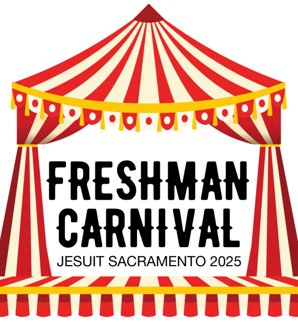 shows striped tent with words "Freshman Carnival Jesuit Sacramento 2025"